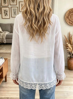 Women's Beaded Pearl Christmas Tree Print Lace Top