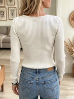 Women's V-Neck Twist Front Ribbed Top