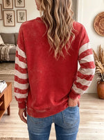 Women's Tree Print Striped Sleeve Sweatshirt