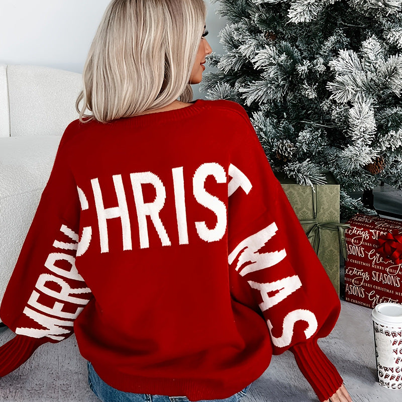 Women's Ho Ho Ho Letter Knit Christmas Sweater