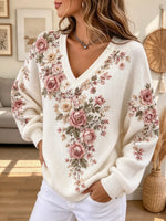 Retro Floral Pattern Art Casual Stylish Long Sleeve Knit Sweater