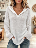 Women's Sequin Hooded V Neck Top