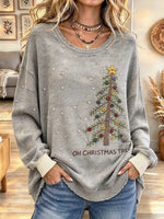 Women's Vintage Christmas Tree Print Crewneck Sweatshirt