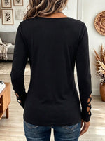 Women's Black Long Sleeve Top with Criss-Cross Cutout Neckline and Cuffs