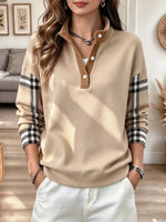 Retro Plaid Pattern Art Casual Stylish Long Sleeve Stand Collar Sweatshirt