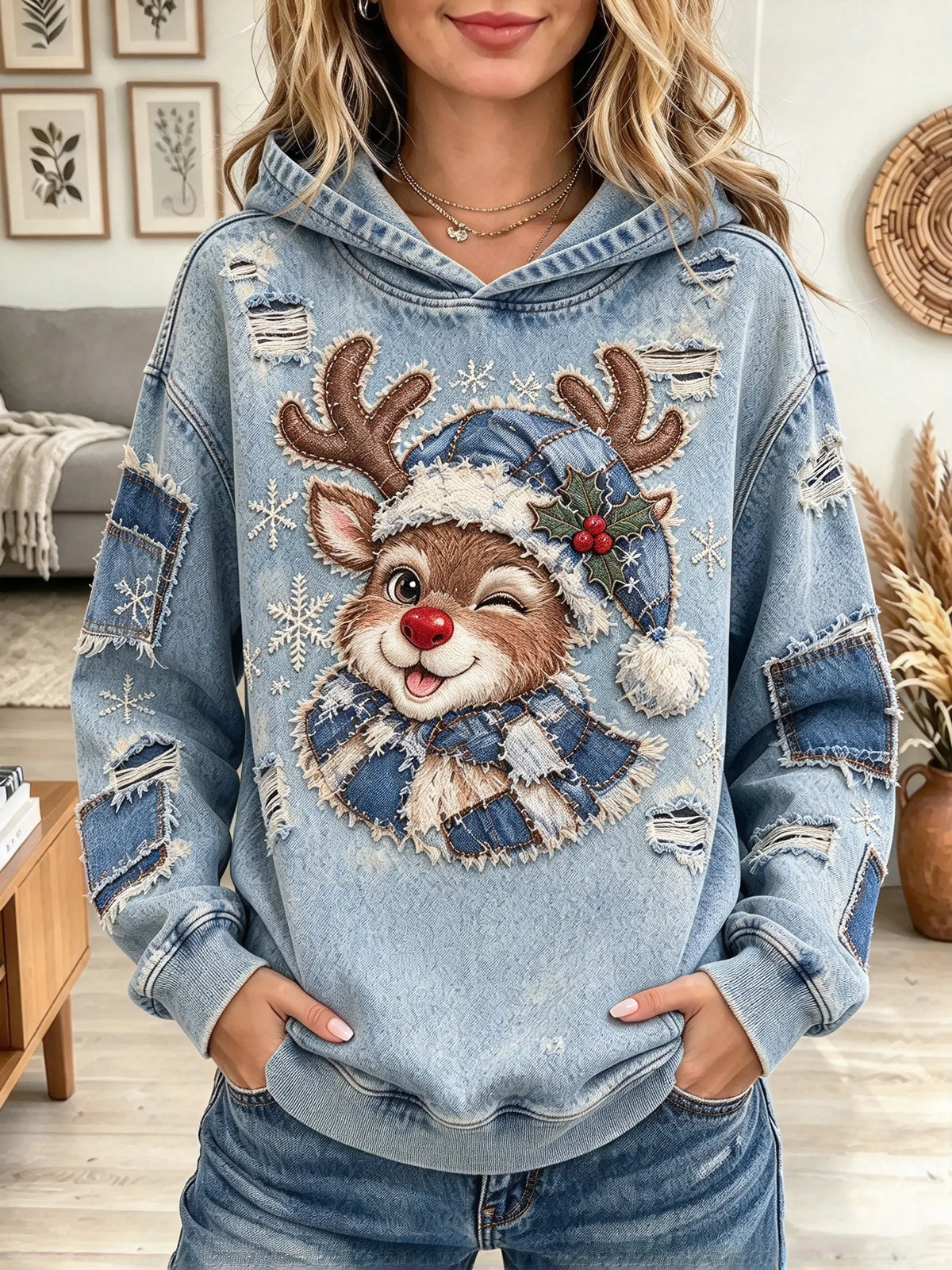 Women's Reindeer Print Hoodie