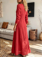 Vintage Elegant Cotton-linen buttons Dress