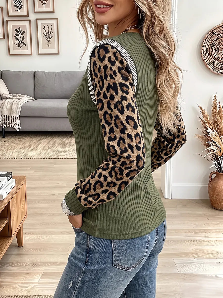 Vintage Elegant Knit Patchwork Leopard Shirt