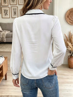 Women's Contrast Trim Tie-Collar Blouse