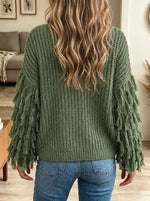 Women's Chunky Knit Fringe Sleeve Pullover Sweater