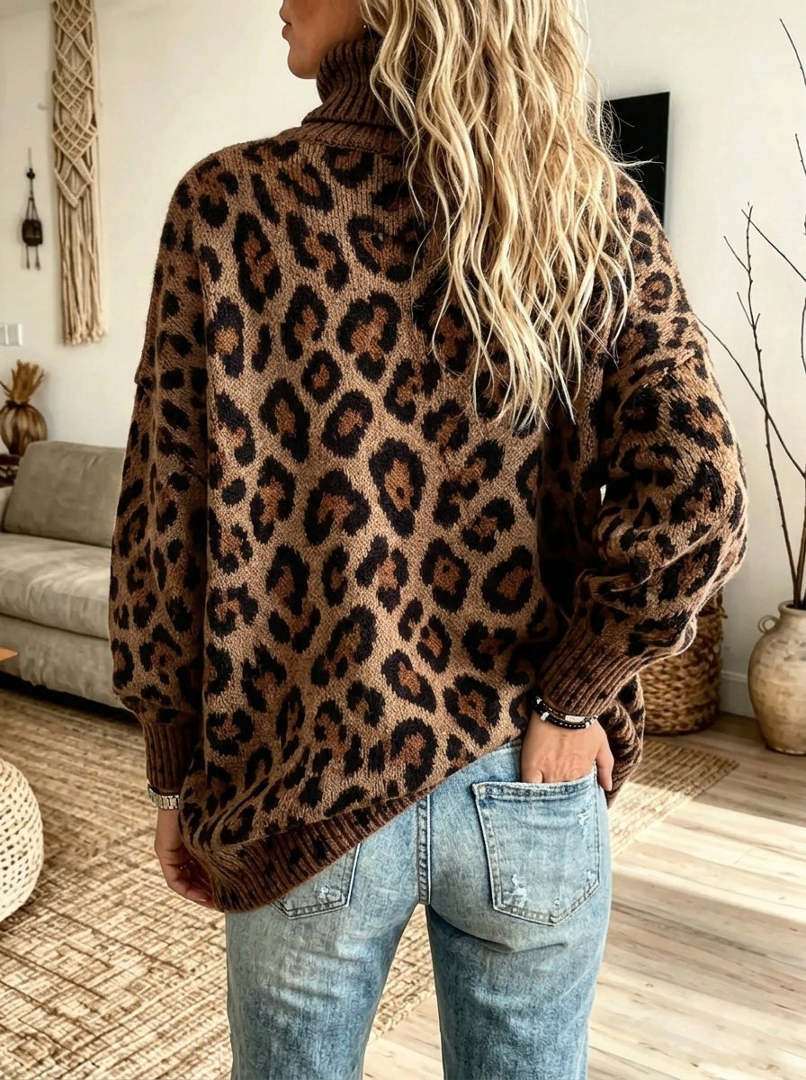 Women's Leopard Turtleneck Sweater