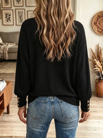 Women's Gold Button Cuff Deep V-Neck Ribbed Top