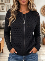 Women's Hollow-Out Zip-Front Knit Cardigan