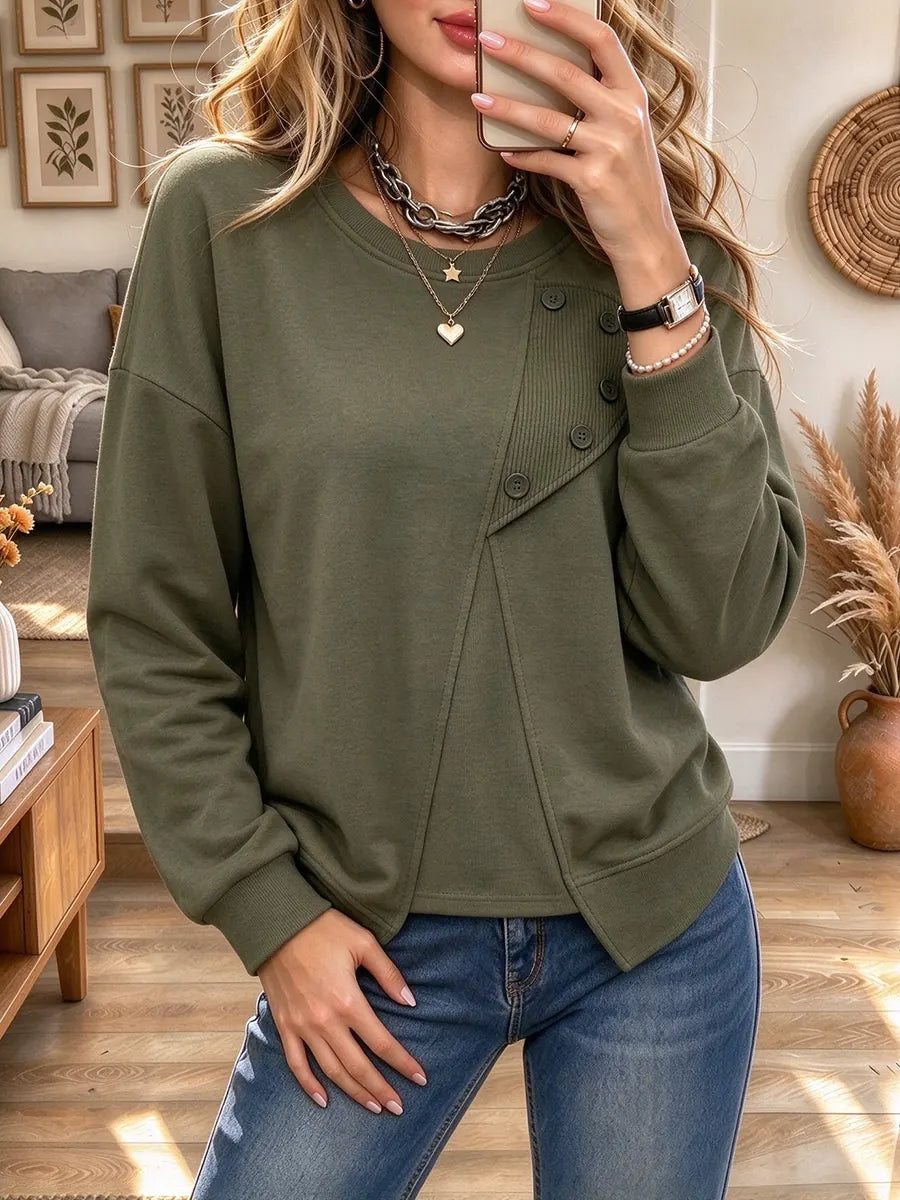 Women's Asymmetrical Button Crewneck Sweatshirt