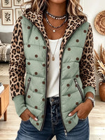 Vintage Elegant Leopard Print Patchwork Quilted Winter Jacket