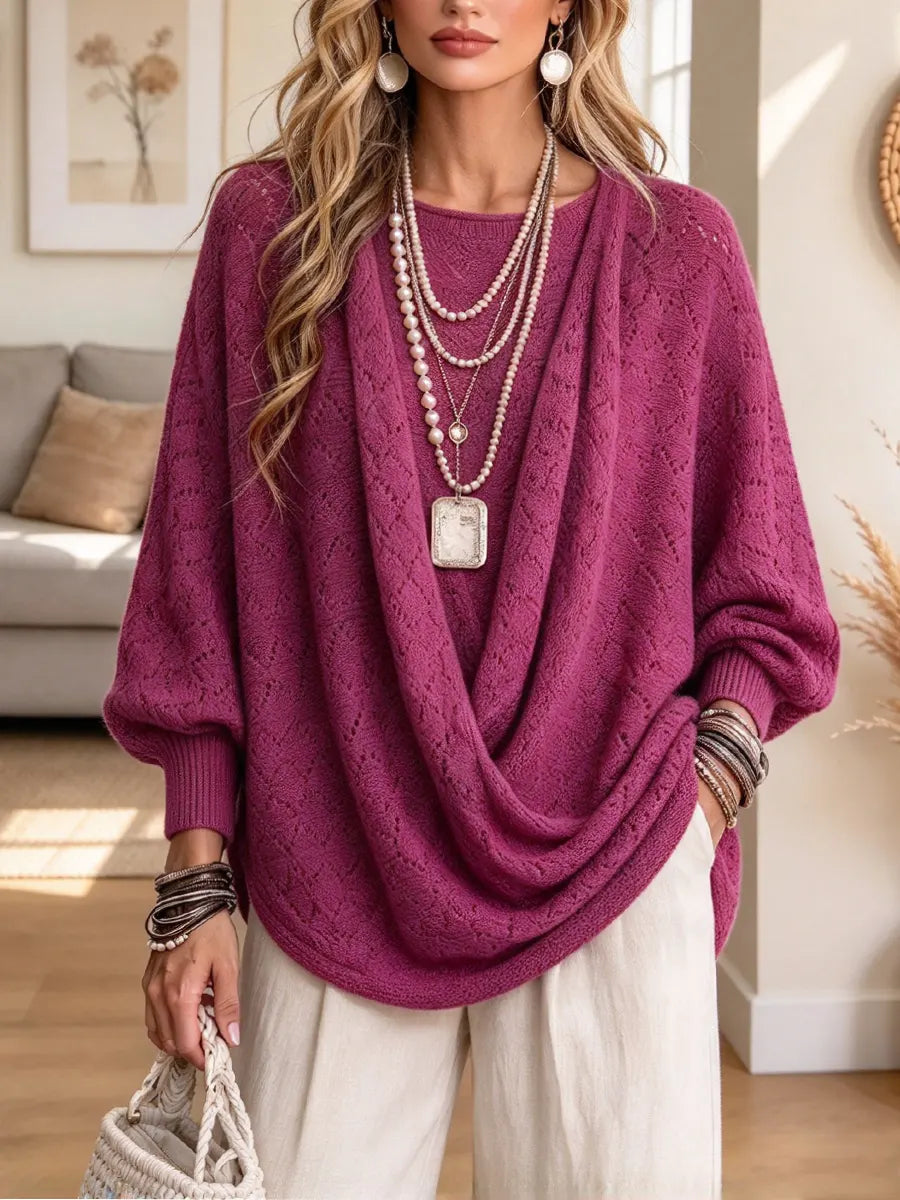 Retro Elegant Hollow Knit Art Casual Stylish Long Sleeve Layered Sweater