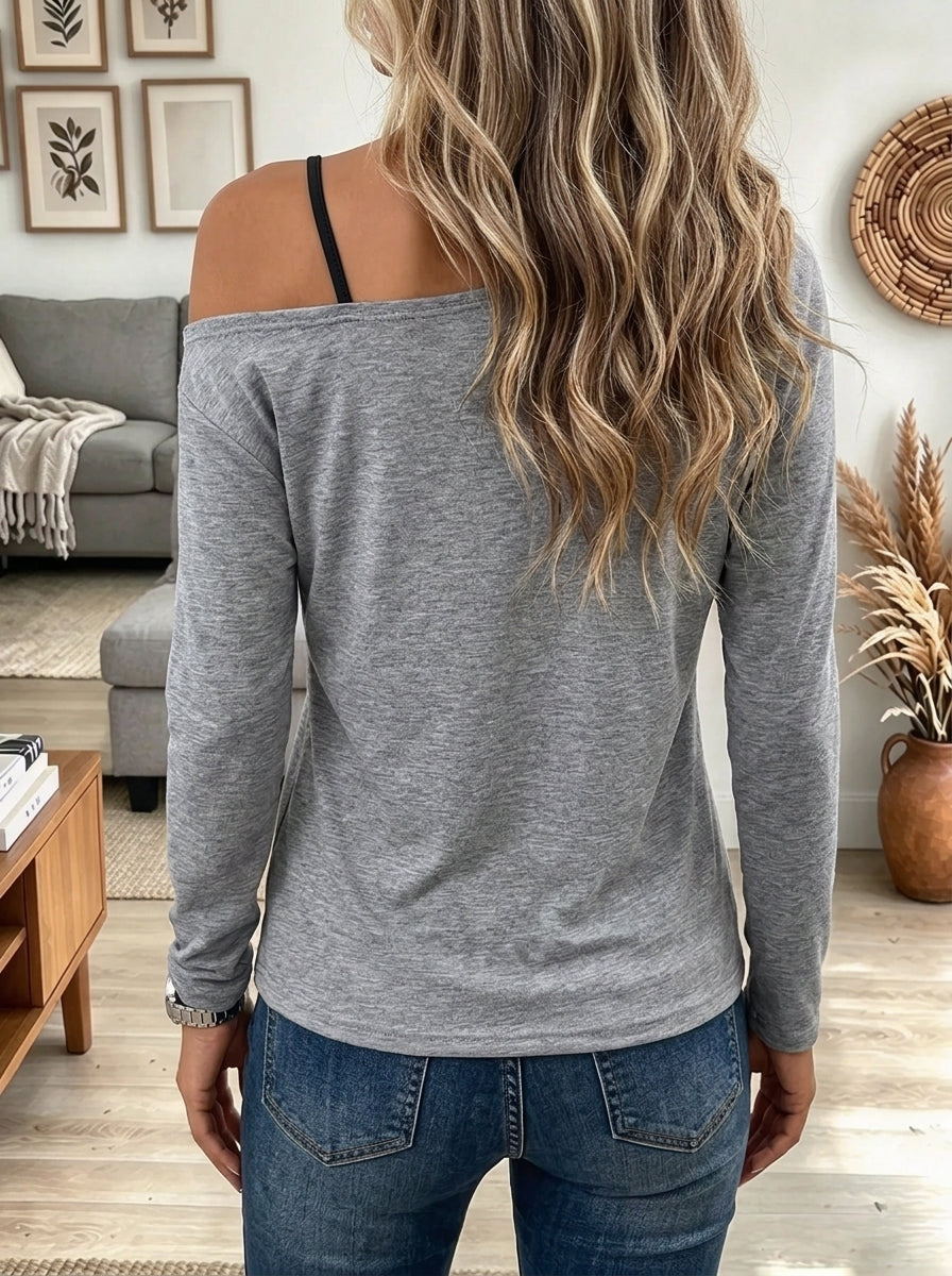 Women's Black Lace Patchwork Grey Top