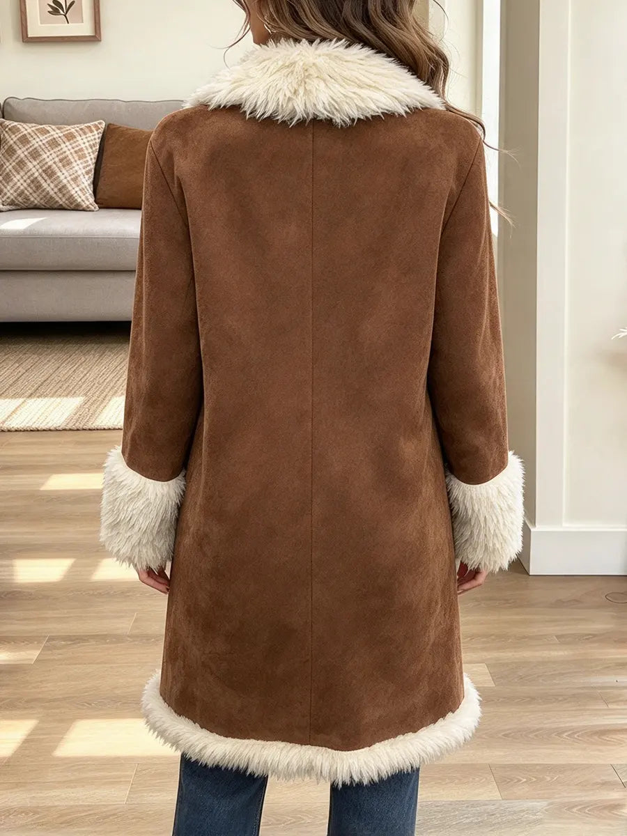 Retro Chic Suede Art Casual Stylish Long Sleeve Lapel Fur Coat