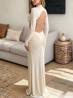 Vintage Elegant Ruched Open Back Dress