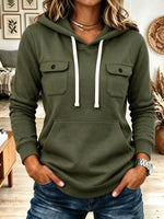 Women's Olive Green Utility Fleece Hoodie Sweatshirt with Chest Pockets