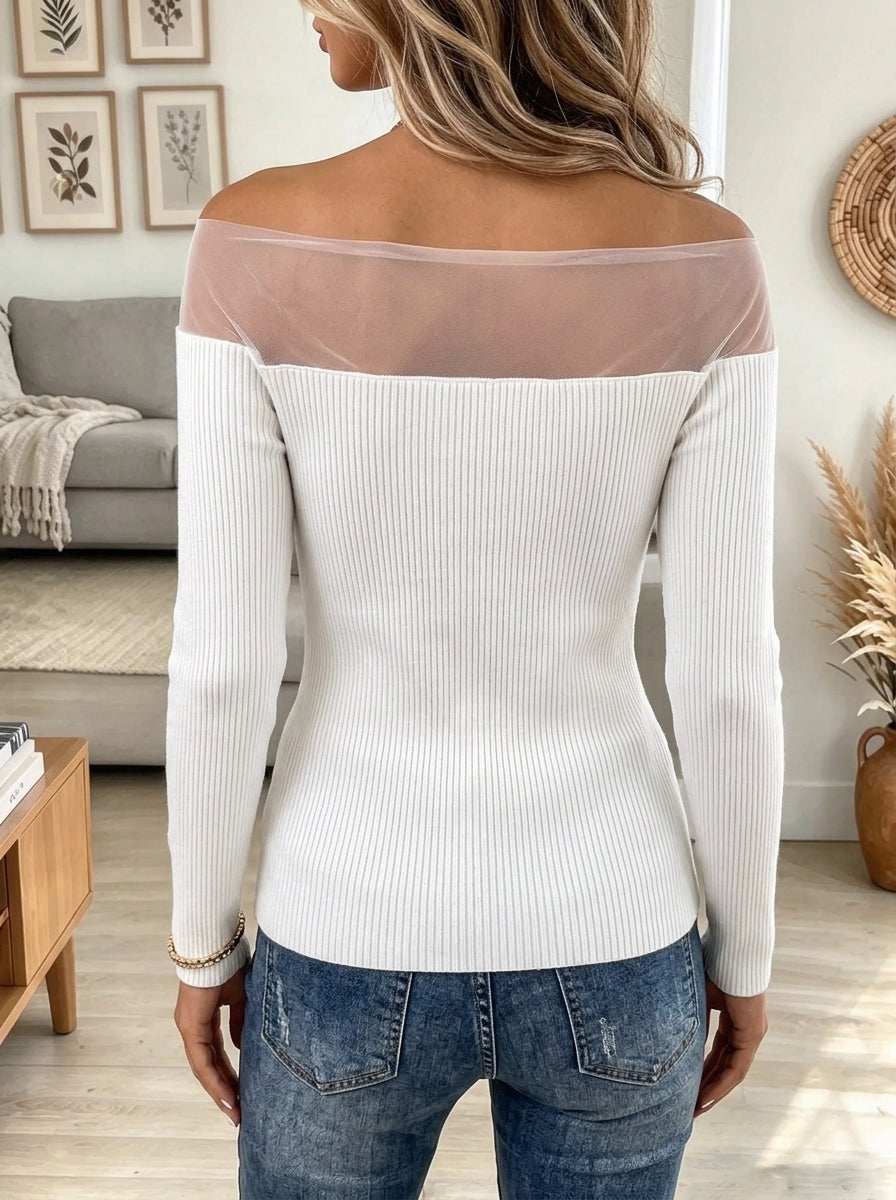 Women's Mesh Panel Off-the-Shoulder Top