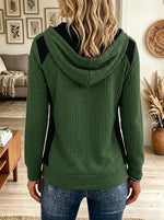 Women's Waffle Knit Button-Up Colorblock Hoodie