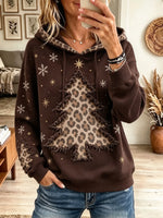 Women's Frayed Leopard Tree Snowflake Fleece Hoodie