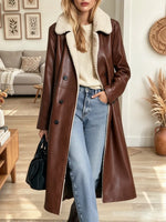 Retro Chic Lapel Fleece Leather Art Casual Stylish Long Sleeve Coat