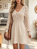 Women's Leaf Openwork Knit A-Line Sweater Dress