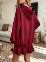Vintage Elegant Cotton Blend Patchwork Ruffle Hooded Sweatshirt Dress