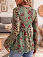 Vintage Elegant Flowers Leopard Print Sheer Mesh Shirt