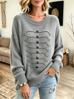 Retro Cozy Round Collar Art Casual Stylish Long Sleeve Sweater