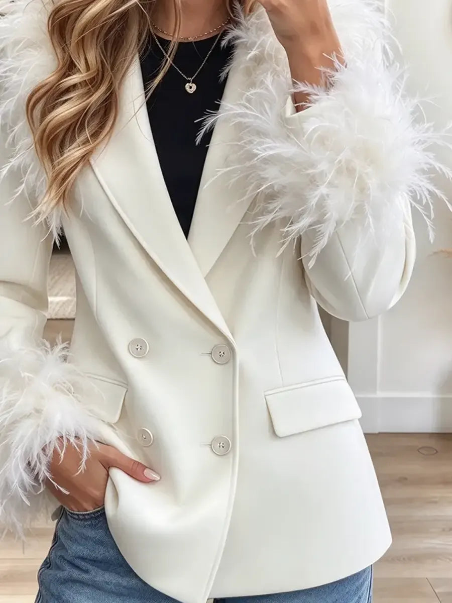 Retro Feather Lapel Art Casual Stylish Blazer Long Sleeve Coat