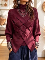 Retro Chic Patchwork Knit Art Turtleneck Casual Stylish Long Sleeve Sweater