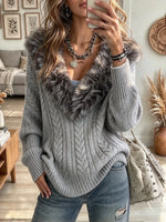 Women's V Neck Cable Knit Sweater