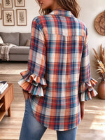 Women's Plaid Button Down Collared Long Sleeve Blouse