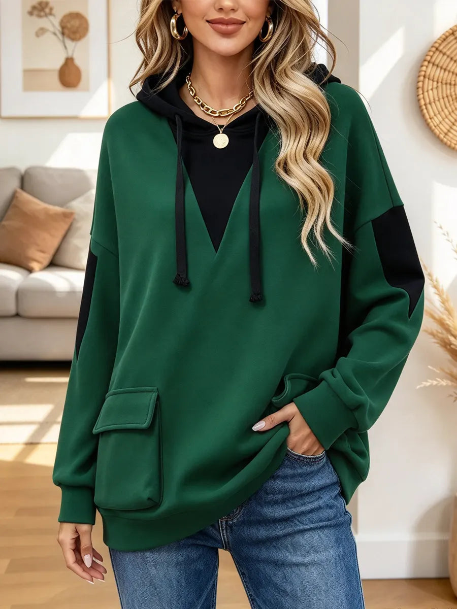 Retro Color Block Hooded Art Casual Stylish Long Sleeve Sweatshirt