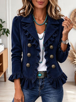 Brown Ruffled Double Breasted Western Style Short Jacket