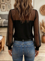 Women's Sheer Mesh V-Neck Long-Sleeve Blouse