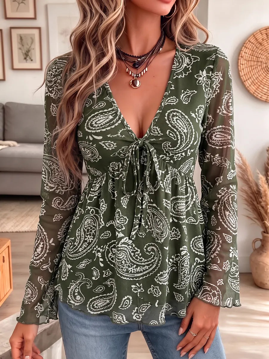 Vintage Elegant Flowers Print Sheer Mesh Shirt