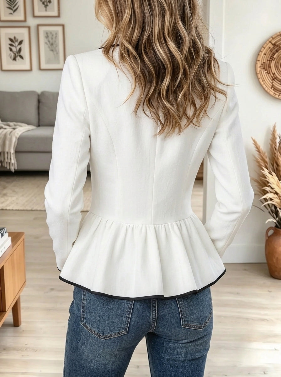 Women's Contrast Trim Peplum Woolen Blazer