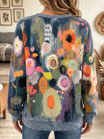 Women's Vintage Artistic Abstract Floral Print Henley Sweatshirt