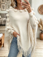 Women's Pom-Pom Fringe Poncho