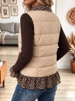 Vintage Elegant Leopard Print Ruffled Patchwork Quilted Winter Jacket