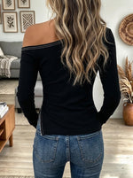 Women's Asymmetric Zip Ribbed Top