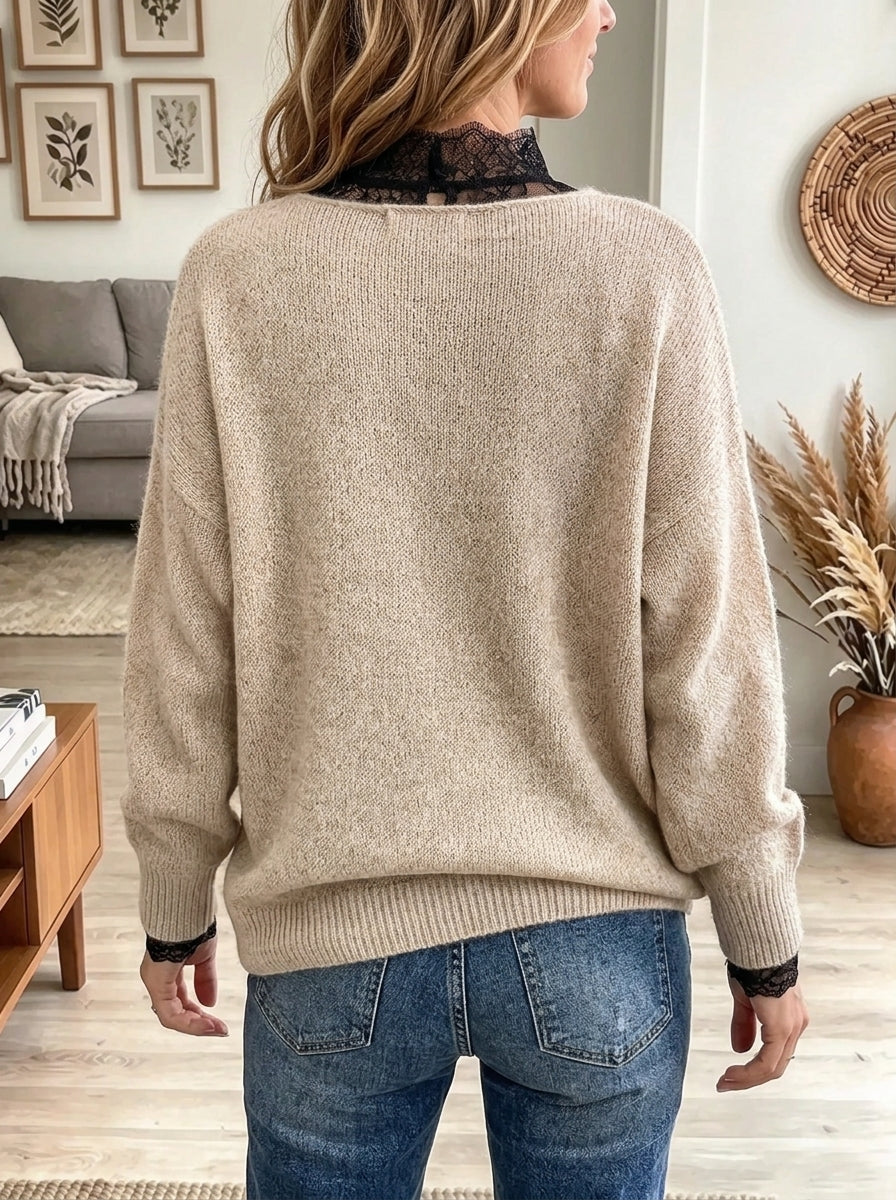 Women's Lace Patchwork Faux Two-Piece Sweater