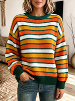 Retro Color Block Round Collar Art Casual Stylish Long Sleeve Sweater