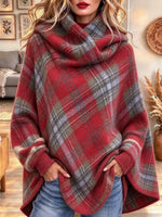 Women's Retro Red Plaid Print Long Sleeved Top