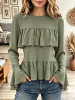 Women's Round Neck Tiered Ruffle Blouse