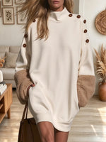 Vintage Chic Button Art Casual Stylish Long Sleeve Mini Sweatshirt Dress